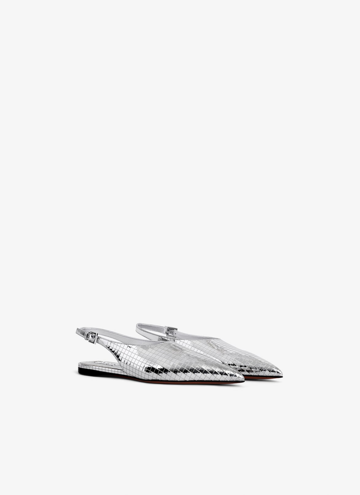 ART DECO FLAT SLINGBACKS IN MIRROR CALFSKIN ALAÏA SILVER ART DECO FLAT SLINGBACKS IN MIRROR CALFSKIN